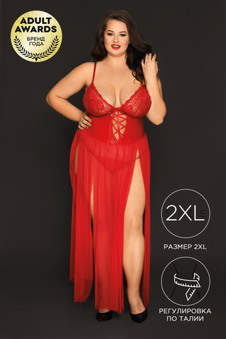 Комбинация и стринги Candy Girl Tabitha, сетка, кружево, красный, 2XL