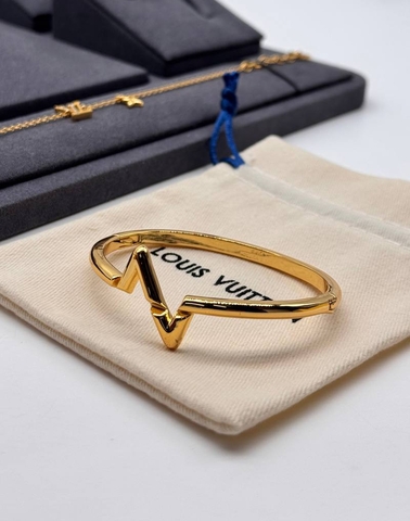 Браслет Z жесткий LV из латуни в позолоте lux