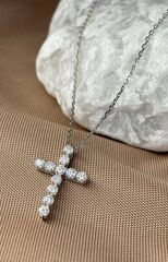 Крестик 3см на цепочке в стиле TIFFANY из серебра с муассанитами
