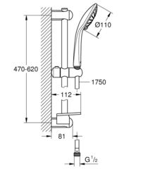 Душевой гарнитур GROHE Euphoria (ручной душ, штанга 600 мм, шланг 1750 мм), хром (27230001)