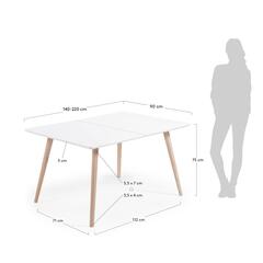 Обеденный стол QUATRE 140 (220) x90 с матовой белой столешницей