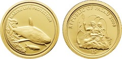 Золотая монета 2008 года выпуска, Палау 1 доллар, Серая акула, AU-999, 1,24 гр. диам. 13,92 мм, тир. 25000, пруф. 100% гарантия подлинности.