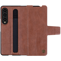 Кожаный чехол коричневого цвета для Samsung Galaxy Z Fold 4 5G, серия Aoge Leather от Nillkin (с эластичным карманом для хранения S-pen)