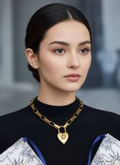 Колье цепь крупная с подвеской сердце by DIOR в винтажном стиле