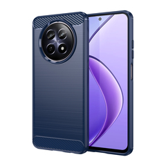 Чехол синего цвета с дизайном под карбон на Realme 12 5G, серия Carbon от Caseport
