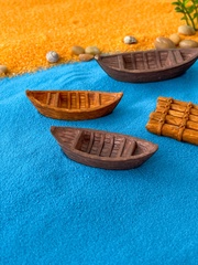 Лодка и Плот, коричневые, фигурки декоративные, кукольные миниатюры, 5-7 см, набор 3 шт лодки + 2 плота.