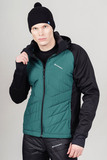 Премиальный костюм для лыж и зимнего бега Nordski Hybrid Hood Pro Black-Alpine Green