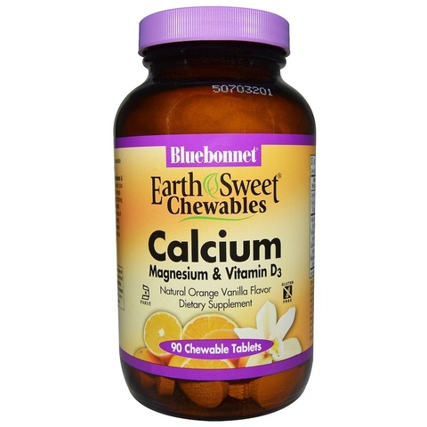 Bluebonnet Nutrition, Кальций, магний и витамин D3, апельсин-ваниль, 90 жевательных таблеток