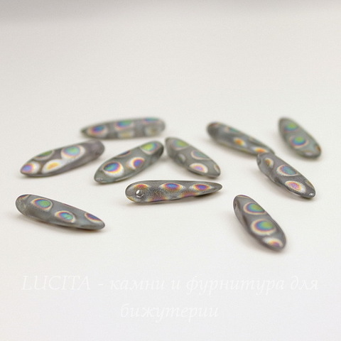 Бусина "Dagger" (цвет - peacock - расцветка павлина) 16х5 мм , 10 штук