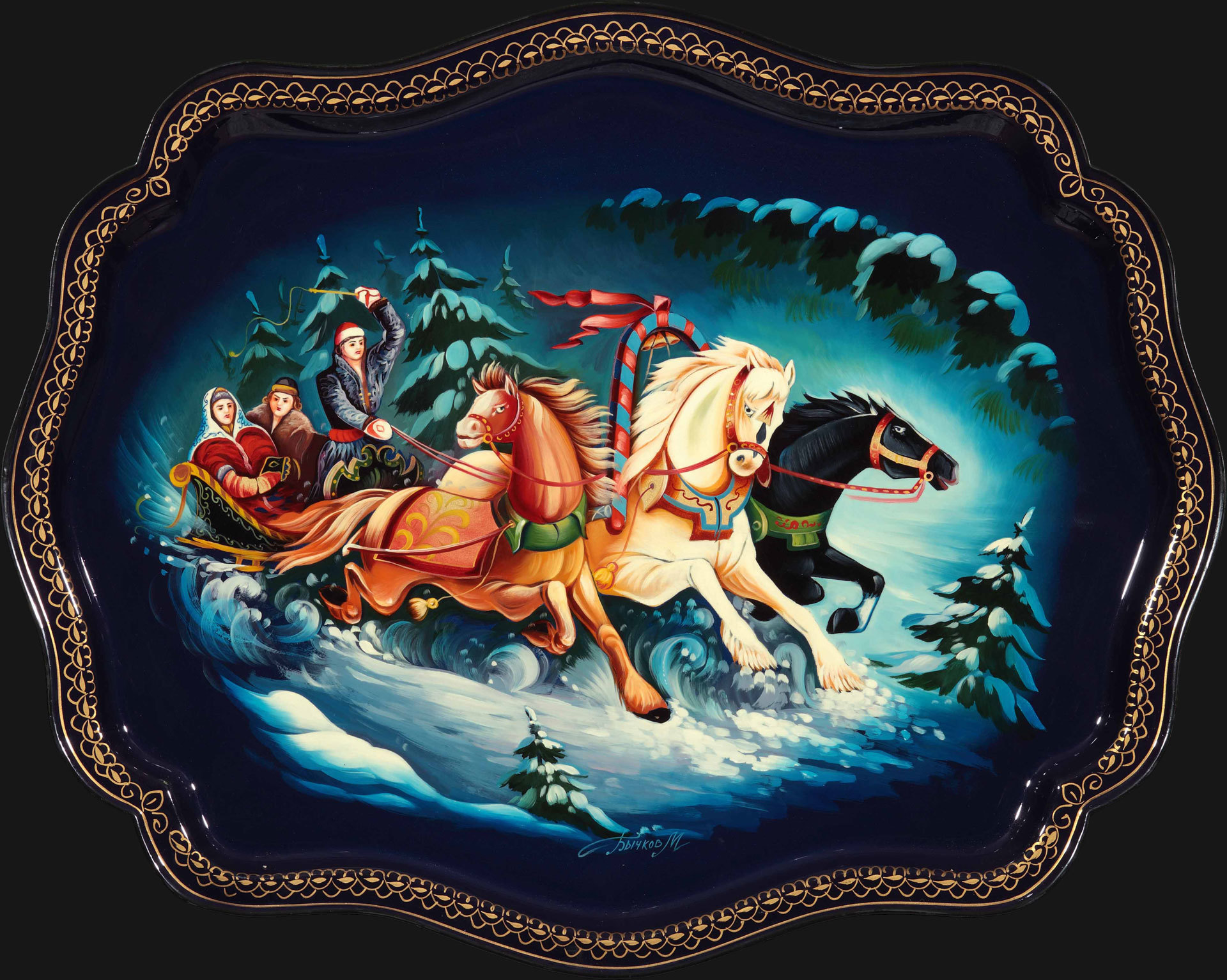 Winter three-horse carriage