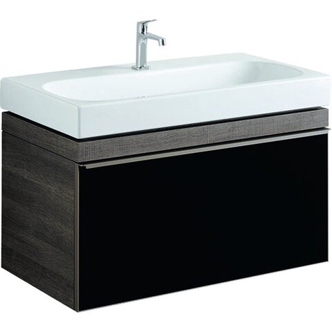 Geberit Citterio 500.559.JJ.1 Тумба для раковины 88.4x55.4x50.4см, черный / глянцевое стекло, темный дуб / меламин, структура дерева
