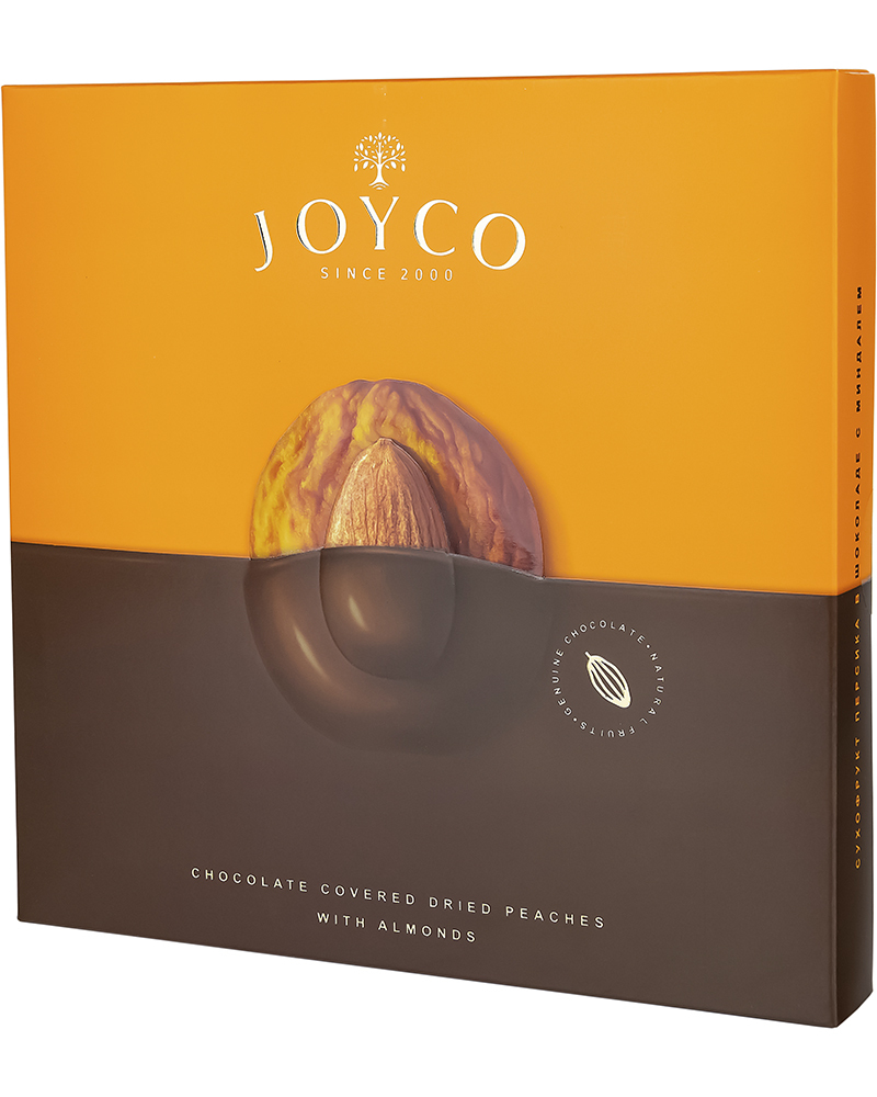 Шоколадные конфеты JOYCO Сухофрукт персика в шоколаде с миндалем 190 гр.