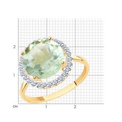 716027 - Кольцо из золота 585 пробы с круглым, светло-зеленым аметистом и фианитами