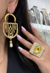 83502- Кольцо квадратное Глаз (EYE) с микрожемчугом в стиле Schiaparelli