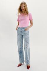 ZARA ДЖИНСЫ Z1975 STRAIGHT СО СРЕДНЕЙ ПОСАДКОЙ И ЦВЕТОЧНЫМ ПРИНТОМ, ВЫЦВЕТШИЙ СИНИЙ