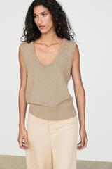 Massimo Dutti Трикотажный жилет в рубчик из хлопка, песочный