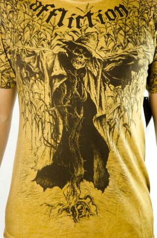 Affliction | Футболка мужская Korn Tee Mustard Yellow Signature Series A375MY принт спереди