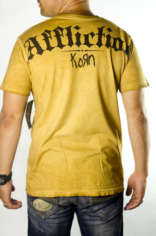 Affliction | Футболка мужская Korn Tee Mustard Yellow Signature Series A375MY спина