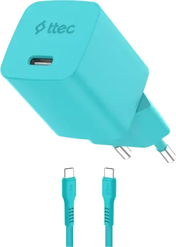 Зарядное устройство TTEC SmartCharger GAN 45W AVS PD Travel Fast Charger с каб USB-C 1,2м, неон голубой