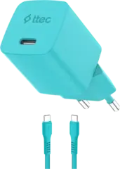 Зарядное устройство TTEC SmartCharger GAN 45W AVS PD Travel Fast Charger с каб USB-C 1,2м, неон голубой