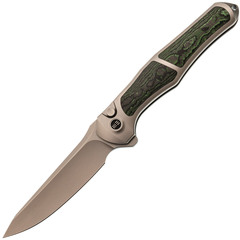 Фото Складной нож WE Knife 702XI, сталь M390, рукоять титан/Jungle Wear Carbon Fiber