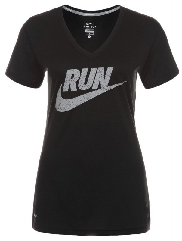 Футболка Nike Legend V-Neck SS Run Swoosh (WOMEN) чёрная