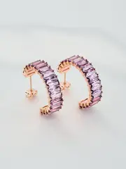 Серьги-кольца Гламур с дорожкой из фиолетовых камней