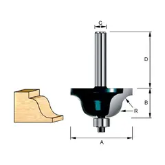 Фреза кромочная фасонная(S-образная 34,9х32х16,6х8 мм; R=6,35 мм Makita D-11558