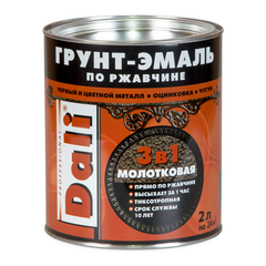 ГРУНТ- ЭМАЛЬ ПО РЖАВЧИНЕ "DALI" 3 В 1 МОЛОТКОВАЯ СЕРАЯ 2 Л (6) "РОГНЕДА" 29337