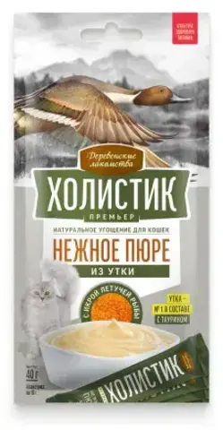 Деревенские лакомства для кошек Нежное пюре из утки с икрой летучей рыбы 4х10г