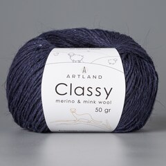 Classy, пряжа с люрексом и пайетками, шелк-5%, мериносовая шерсть-20%, нейлон-30%, норка-45%, 50 гр, 240 м, т.синий