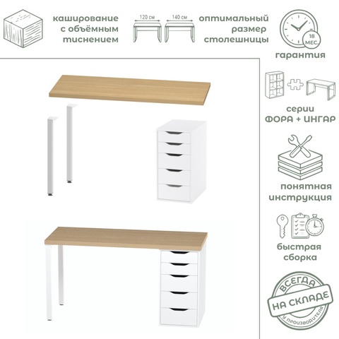 Столешница Ингар 2, 140*4*55 см, дуб скандинавский