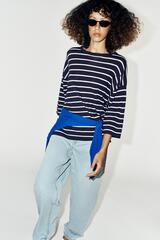 ZARA ТРИКОТАЖНЫЙ ТОП С РУКАВАМИ 3/4, ПОЛОСКИ