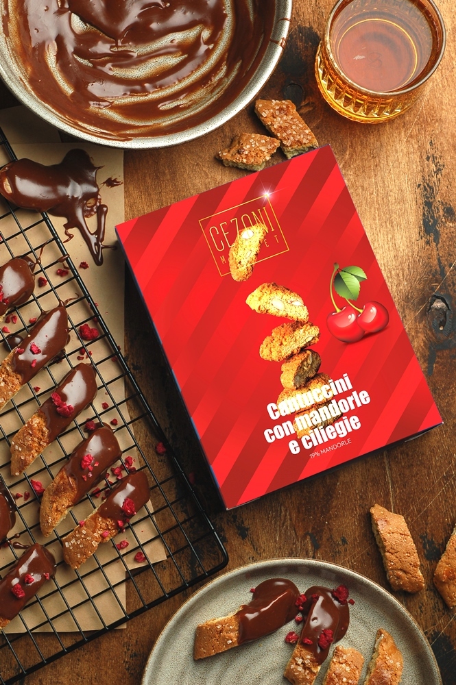 CEZONI Печенье Кантуччини Вишня и миндаль коробка 180 г