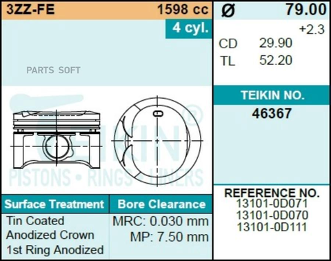 Поршень двигателя TEIKIN 46367 STD (4шт/упак)