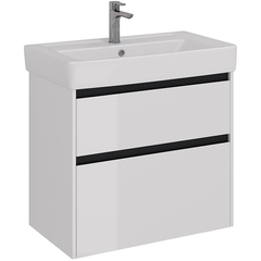 Lemark COMBI LM03C80T-black Тумба 80 см под 1 раковину, подвесная/напольная, 2 ящика, цвет планки: Чёрный, цвет корпуса, фасада: Белый глянец фото