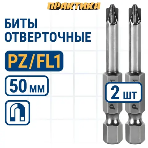 Бита отверточная ПРАКТИКА Профи PZ/FL1 х 50мм, для электротехнических работ (2шт), (906-807)