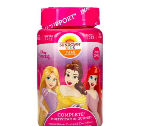 Sundown Naturals Kids, полноценный комплекс витаминов в жевательных таблетках, «Диснеевская принцесса», натуральные виноград, апельсин и вишня, 180 жевательных таблеток