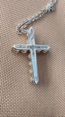 Крестик 3см на цепочке в стиле TIFFANY из серебра с муассанитами