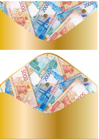 Открытка-конверт, без надписи, Деньги, Золото, Софт тач, 8,3*16,8 см, 5 шт.