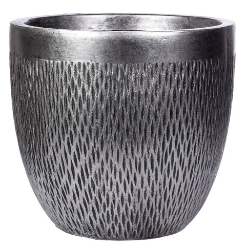 MESHR26-SLV Кашпо Лотус Круглое, файберстоун, серебро, D26.5 H24.5 cm