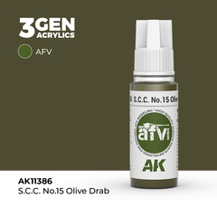 Акриловая краска AK Interactive S.C.C. No.15 Olive Drab 3GEN AFV, 18мл