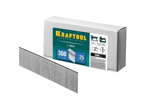 KRAFTOOL гвозди тип 300 (47/J/ F), 25 мм, калибр 18GA. 5000 шт (31785-25)
