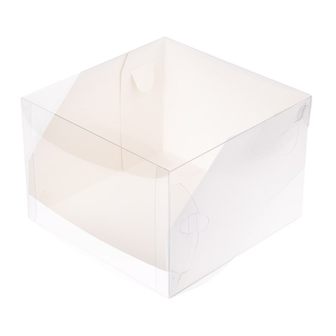 Коробка для торта белая 200x200x140 с прозрачной крышкой