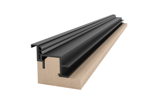 Коробка с уплотнителем Filomuro ALU Black Revers с врезкой под петли AGB Eclipse 3.0 / Armadillo U3D3000 и ответную планку, притвор 43мм, для полотна 2000-2700 мм (2,5шт.)