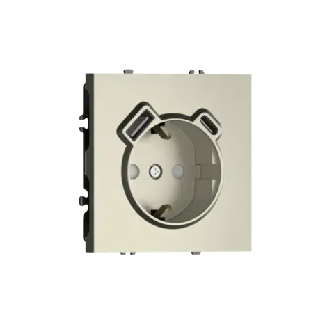 Розетка 220В с заземлением, со шторками, 16А + зарядка USB A+C 20W, на винтах, шампань DONEL S08