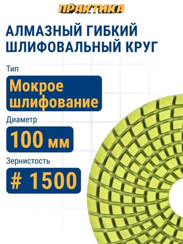 Круг алмазный гибкий шлифовальный ПРАКТИКА 100 мм для мокрого шлифования, P1500 (925-501)
