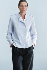 ZARA РУБАШКА В КЛЕТКУ С ПОДПЛЕЧНИКАМИ — ZW COLLECTION, КОРИЧНЕВО-СИНИЙ