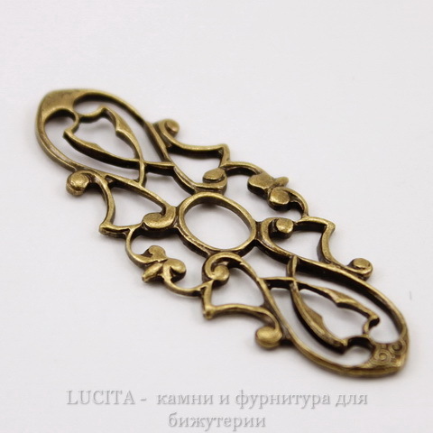 Винтажный декоративный элемент - филигрань 38х15 мм (оксид латуни)