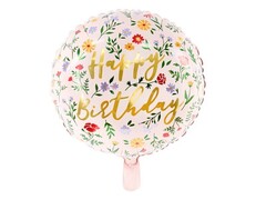 Шар круглый "С Днем Рождения" [Happy Birthday] (цветы) (35 см)